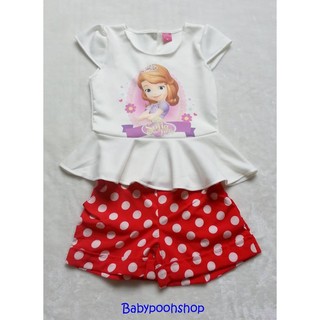 Ploy : set เสื้อพิมพ์ลายเจ้าหญิงโซเฟีย+กางเกงลายจุด size : XL (8-10y)