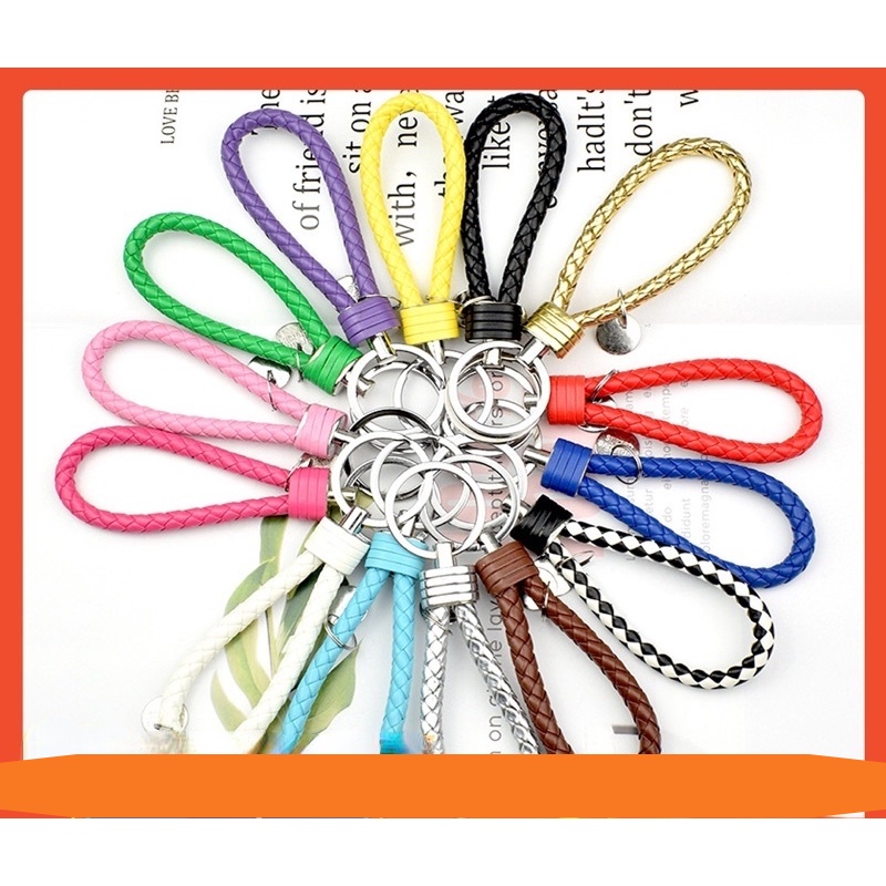 Fashion keychain, handmade PU leather, braided rope, can be used as a