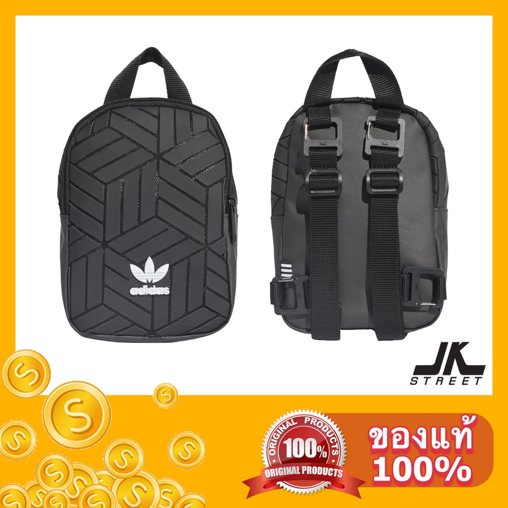 [SOLD OUT] กระเป๋า เป้เล็ก adidas 3D Mini Backpack EK2889 หนังสีดำ Black ของแท้ ป้ายช็อปไทย กระเป๋า เป้