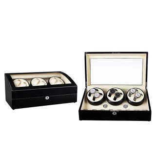 Watch Winder กล่องหมุนนาฬิกา ออโตเมติก แบบอโตเมติก 6 เรือน ควอตซ์ 7 เรือน สีดำ/ครีม (มีรับประกัน) - FKWWBLCR3670001