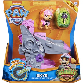 PAW Patrol Dino Rescue Skye’s Deluxe Rev Up Vehicle with Mystery Dinosaur Figure ฟิกเกอร์ PAW Patrol Dino Rescue Skyes Deluxe Rev Up Vehicle with Mystery Dinosaur ของเล่นสําหรับเด็ก