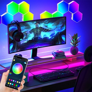 โคมไฟ RGB บลูทูธ RGB หกเหลี่ยม เกมเมอร์ บรรยากาศ ไฟเกมมิ่ง โคมไฟอัจฉริยะ โคมไฟควอนตัมรังผึ้ง