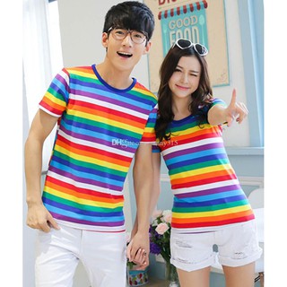 Cotton T Shirt Couple T Shirt Rainbow colorful t shirt 100% cotton Made in Thailand เสื้อยืดผ้าฝ้าย