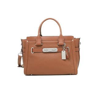 COACH กระเป๋าถือ กระเป๋าสะพายข้าง SWAGGER 27 IN METALLIC PEBBLE LEATHER BAG 34816 Saddle