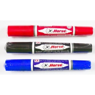 Horse ปากกาเคมี2หัวตราม้า หัว5มม. แดง,ดำ,น้ำเงิน ปากกา ปากกาเคมี ปากกาตราม้า