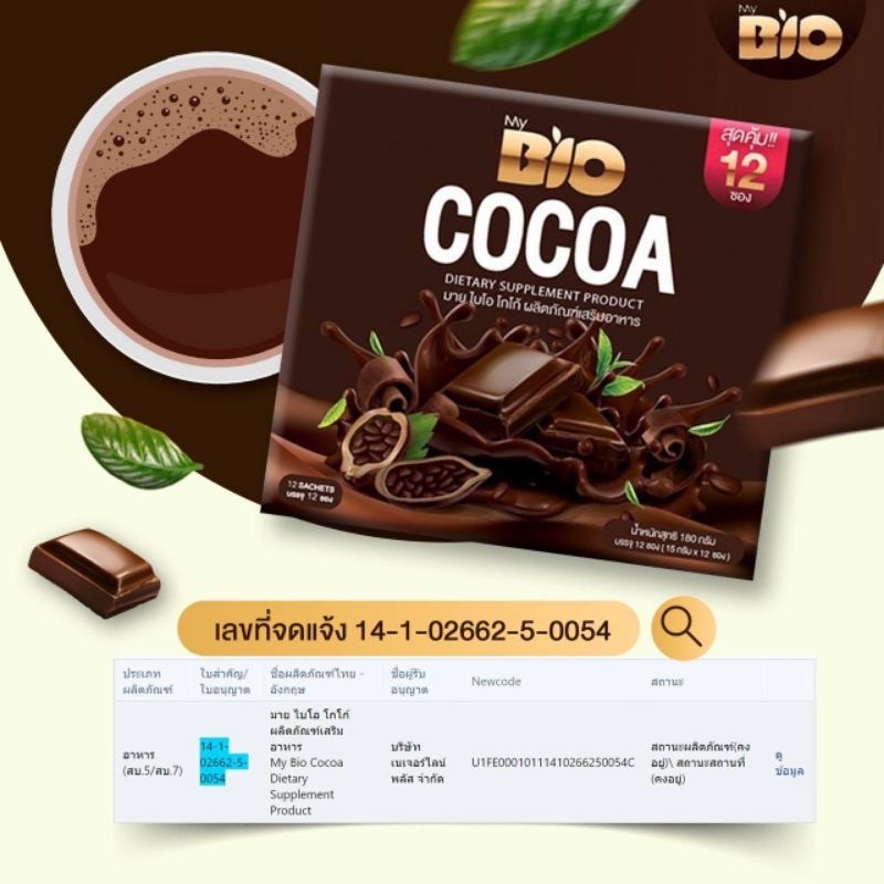 ไบโอโกโก้มิกซ์ Bio Cocoa Mix By Khunchan ใหม่12ซองของแท้ 100%