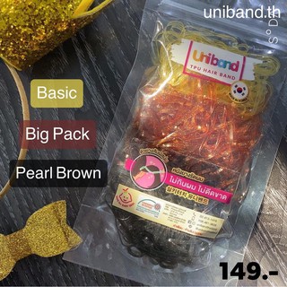 ยางรัดผมเกาหลี Uniband [ถุงใหญ่ / เส้นกลาง / สีน้ำตาลใส กลิตเตอร์, Big Pack / Basic / Pearl Brown] ยางไม่กินผมไม่ดีดขาด