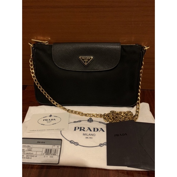Used Prada tessuto nylon saffiano nero crossbody handbag
