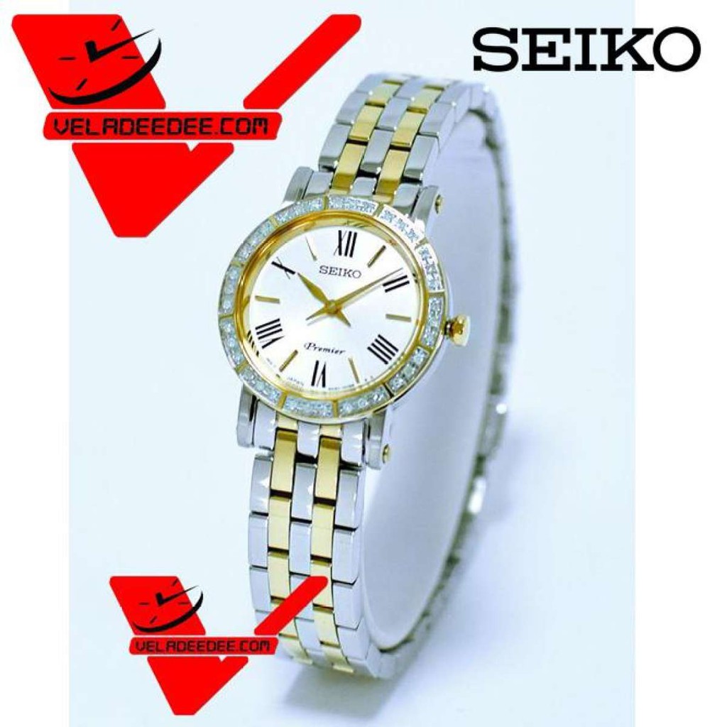 นาฬิกา Seiko premier Diamond Sapphire glass นาฬิกาข้อมือผู้หญิง สายสแตนเลส เพชรแท้ 36 เม็ด รุ่น SWR024P1 - Gold/White