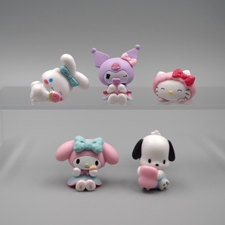 ตุ๊กตาฟิกเกอร์ Kawaii Anime Cinnamoroll Dog Melody Kuromi Pochacco KT Cat 5 ชิ้น ต่อชุด