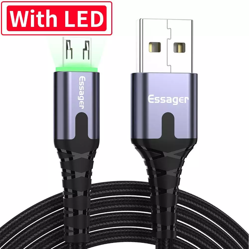 Essager สายชาร์จเร็ว LED Micro USB 3A สายชาร์จโทรศัพท์มือถือ Microusb