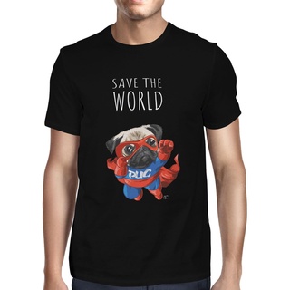 เสื้อยืดผ้าฝ้ายพิมพ์ลายขายดีเสื้อยืด พิมพ์ลาย 1 Pug save the world แฟชั่นยอดนิยม สําหรับผู้ชาย