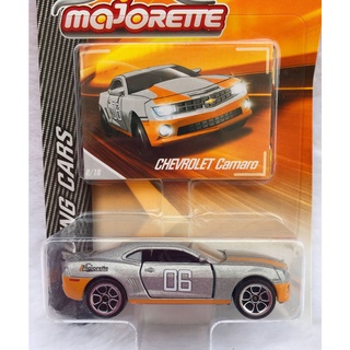 Majorette Chevrolet Camaro 06 - Silver Color - Orange Strip hood /Wheels 5HC /scale 1/62 (3 inches) Package with Card