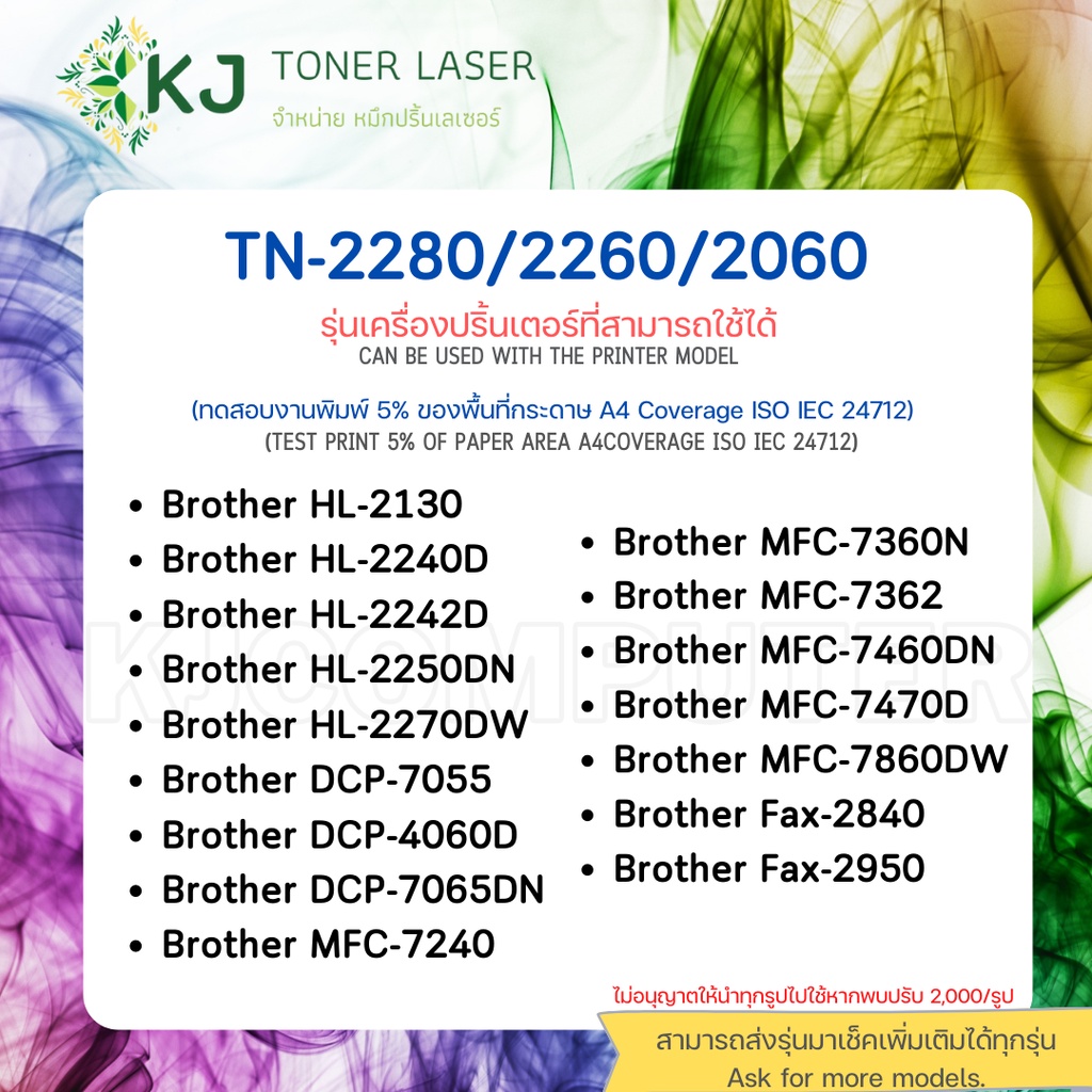 TN-2280/2260/2060  (1กล่อง) ตลับหมึกเลเซอร์เทียบเท่า HL-2240D HL-2250DN DCP-7055 DCP-7065DN Fax-2840