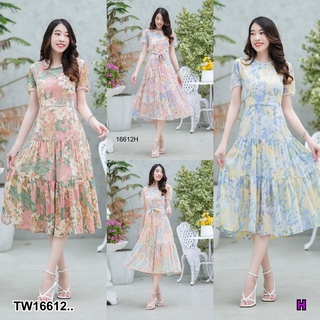 SS16612 Dress เดรสยาว กระโปรงต่อระบายชั้นๆ ซิปหลัง..