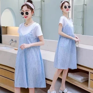 ชุดกระโปรงคุณแม่ตั้งครรภ์สีสันสดใส ใส่ได้ทุกโอกาส ชุดคลุมท้อง ชุดคุณแม่ตั้งครรภ์แขนสั้น ผ้าเบา ใส่บาย ชุดคนท้อง