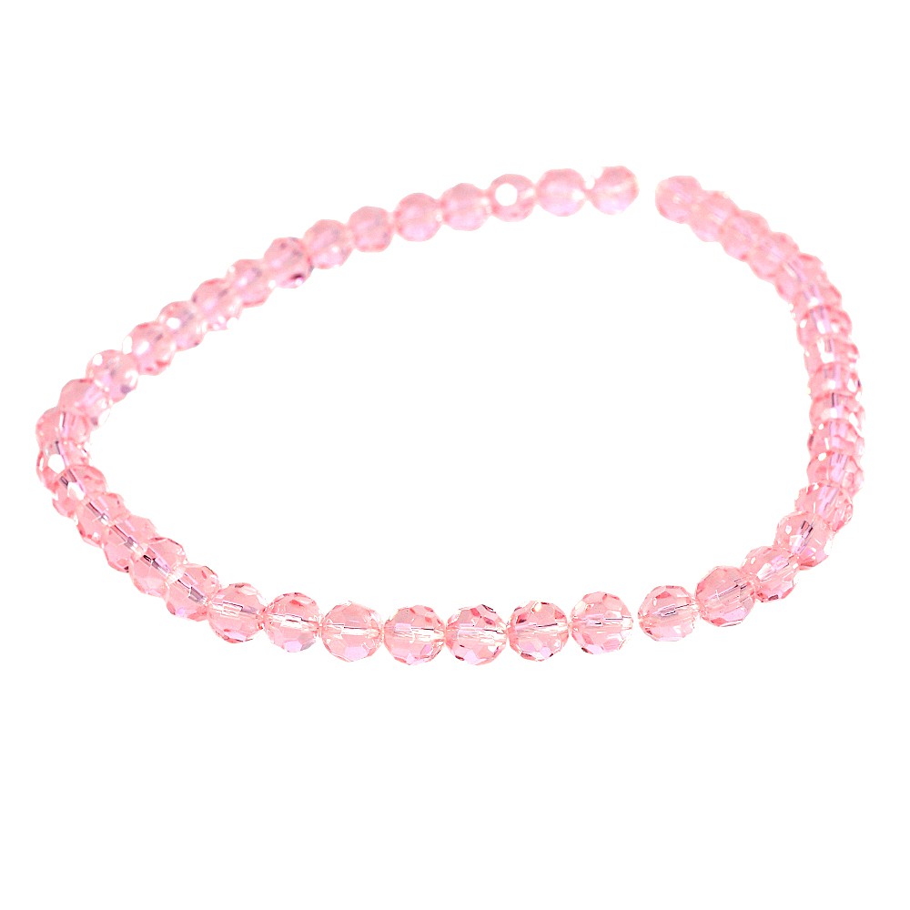 เม็ดคลิสตัล (Crystal) ลักษณะเม็ดกลมเจียเหลี่ยม (Faceted Round) 8 mm - (LZ-0312 สีชมพู)