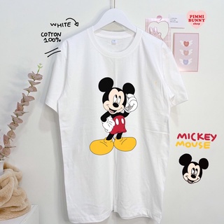 (พร้อมส่ง)เสื้อยืดลาย Mickey Mouse สีขาว ผ้าcotton100%