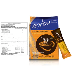 Khao Shong เขาช่อง กาแฟปรุงสำเร็จชนิดผง สูตรคาราเมล มัคคิอาโต้ 3in1 แบบถุง ขนาด 18.5 กรัม x 20 ซอง (แพ็ค 4 ถุง)