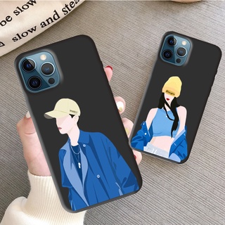 เคส iPhone 12 11 Pro Max 12 Mini เคสไอโฟน XS Max XR SE 2020 6S 7 8 พลัส คู่รัก เรียบง่าย สีดำ TPU ซิลิโคน อ่อนนุ่ม โทรศัพท์มือถือคู่