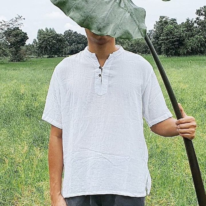 เสื้อคอจีน กระดุมกะลา แขนสั้น ผ้าฝ้าย(Cotton) ไซส์(S M L XL) 3สี(ขาว ดำ ครีม) ทุกเพศ(Unisex) ผลิตไทย