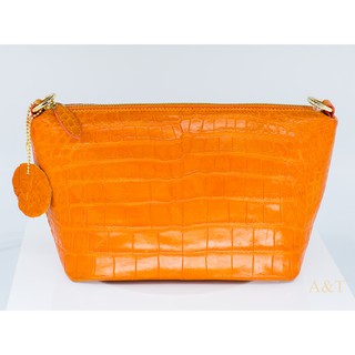 SALE!! กระเป๋าหนังจระเข้แท้มีสายสะพาย สีส้ม งานสวยพรีเมี่ยม (W089TS)