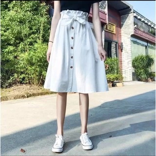 กระโปรงเกาหลีโบว์ไทเอวสูงเข่ารุ่น