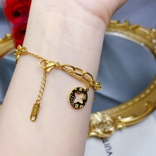 สร้อยข้อมือ ชุบทอง 18K จี้ใบโคลเวอร์สี่แฉก สองชั้น นําโชค แฟชั่นสําหรับผู้หญิง ของขวัญ