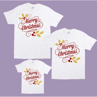 เสื้อยืดMERRY CHRISTMAS FAMILY T-SHIRT 2023 TRENDY QUALITY PRINTS COTTON WHITE 161