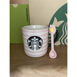 Starbucks แก้ว mug Pink Stripes with Pink Spoon