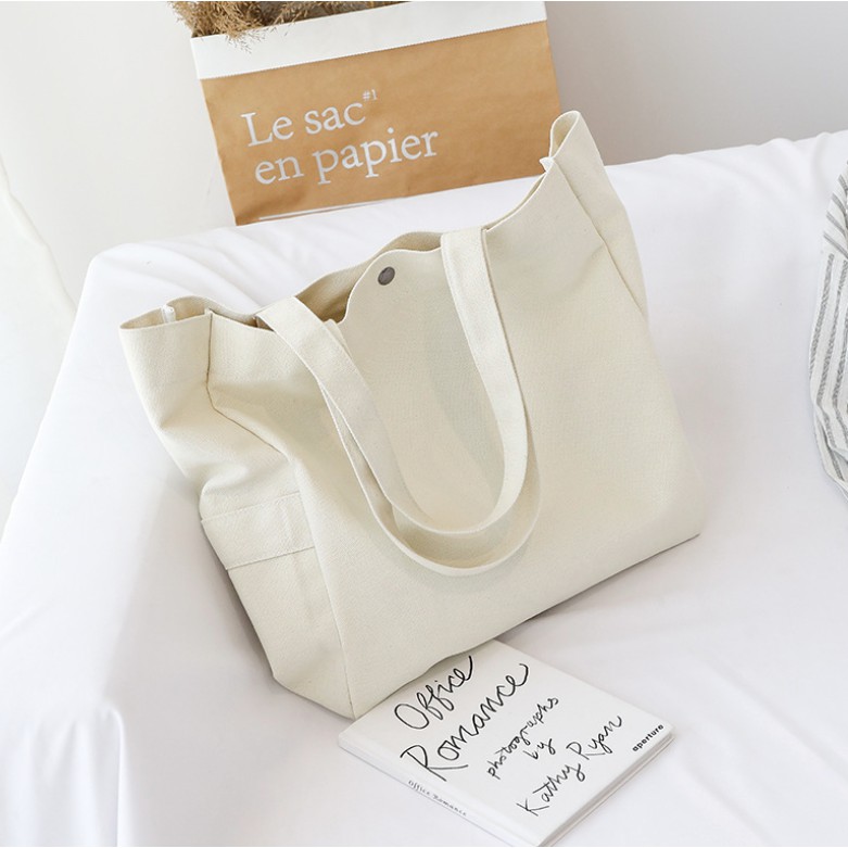กระเป๋าผ้าแคนวาส กระเป๋าผ้าใบใหญ่ ผ้าหนา Canvas Bag ขนาด 34ซม. x 36ซม. x 12ซม.