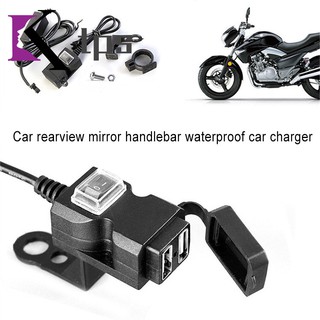 12-24V Dual USB Motorcycle Handlebar Phone Charger Socket Waterproof Switch Mounts