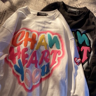 เสื้อสเวตเตอร์พิมพ์ลายตัวอักษรยอดนิยมแบบสบาย ๆ เสื้อแขนยาวคู่รัก S~3XL