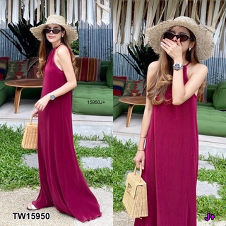 TW15950 Pleated Dress เดรสยาวสายเดี่ยว ( ปรับสายได้ ) เนื้อผ้าอัดพลีท รุ่นนี้ขอบอกเลยว่า ยาวมากและขยายได้ใหญ่มากแม่