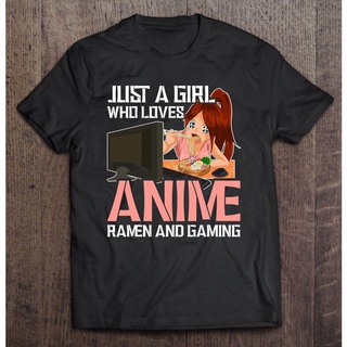 เสื้อยืดผ้าฝ้ายพิมพ์ลายเสื้อยืดคอกลม พิมพ์ลาย Just A Who Loves Basic Ramen And Gaming Otaku แบบเข้ารูป สําหรับผู้หญิง