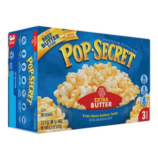 ป๊อปซีเคร็ตข้าวโพดดิบรสเนยเข้มข้นสำหรับไมโครเวฟPop Secret Butter Extra Popcorn 272กรัม แพ็ค1กล่อง