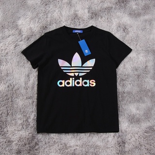 เสื้อคู่ เสื้อยืดชาย เสื้อยืดผ้าฝ้าย 100% พิมพ์ลาย Adidas สีเรืองแสง 2021 cotton 100%RiB เสื้อทหาร