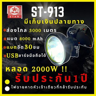 ราคา[รับประกัน 1 ปีศูนย์ไทย] Super-S 9I3ไฟฉายคาดหัว 2000W ส่องไกล 3000เมตร อึด 30 ชั่วโมง เสียบUSB ชาร์จมือถือได้ จุ 8000mAh