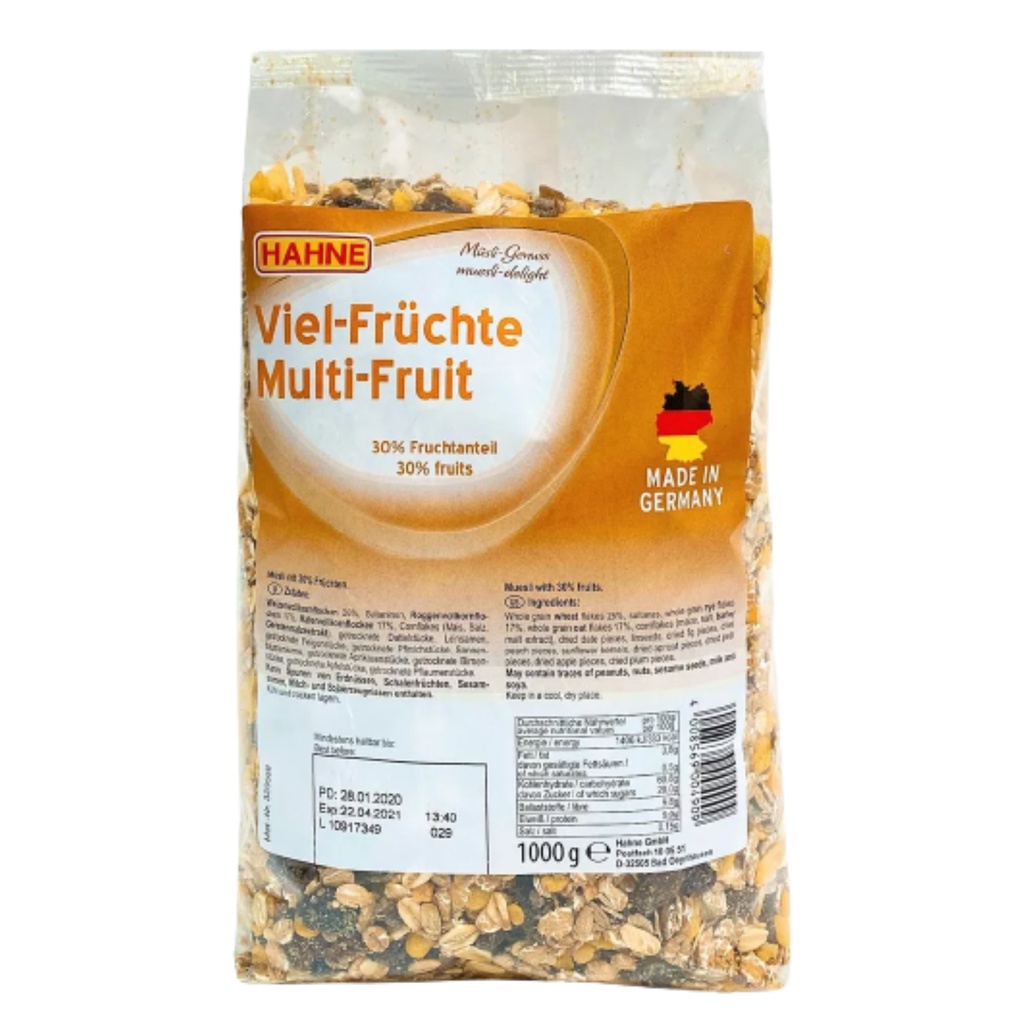 ฮาทเน่ มัลติ ฟรุ๊ต มูสลี่ มูสลี่ผสมผลไม้ 1 กก. จากเยอรมนี - Multi Fruit Muesli 1kg Hahne brand from Germany