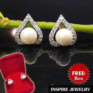 INSPIRE JEWELRY ต่างหูมุกแฟชั่นเกรดพรีเมี่ยม ล้อมด้วยเพชรสวิสรูปหัวใจ งานจิวเวลลี่