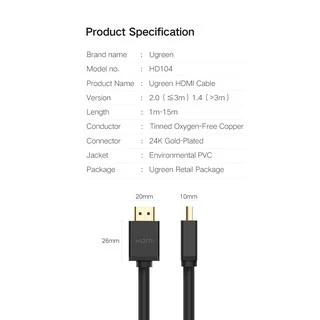 Ugreen สาย HDMI 4K HDMI 2.0 ตัวผู้ เป็น ตัวผู้ อะแดปเตอร์ HDMI ความเร็วสูง สําหรับ PC TV