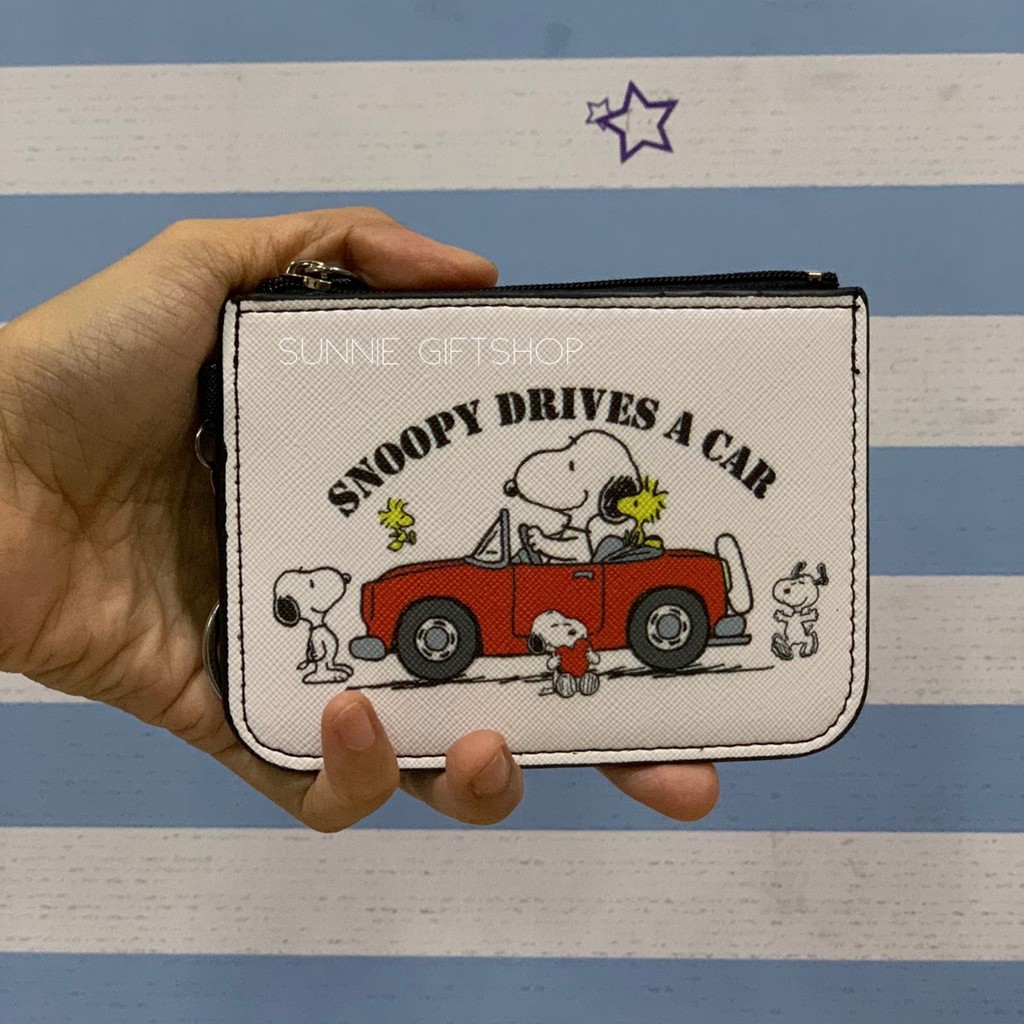 พร้อมส่ง ที่ใส่บัตร ใส่เหรียญ PU พร้อมขอเกี่ยว Snoopy ลายการ์ตูน