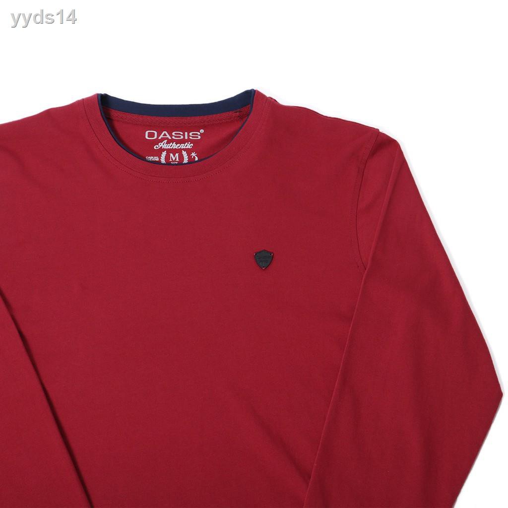 ○OASIS เสื้อยืดผู้ชาย เสื้อกันหนาว เสื้อแขนยาว  เนื้อผ้าคอตตอน รุ่น MTCL-1607-RD สีแดง