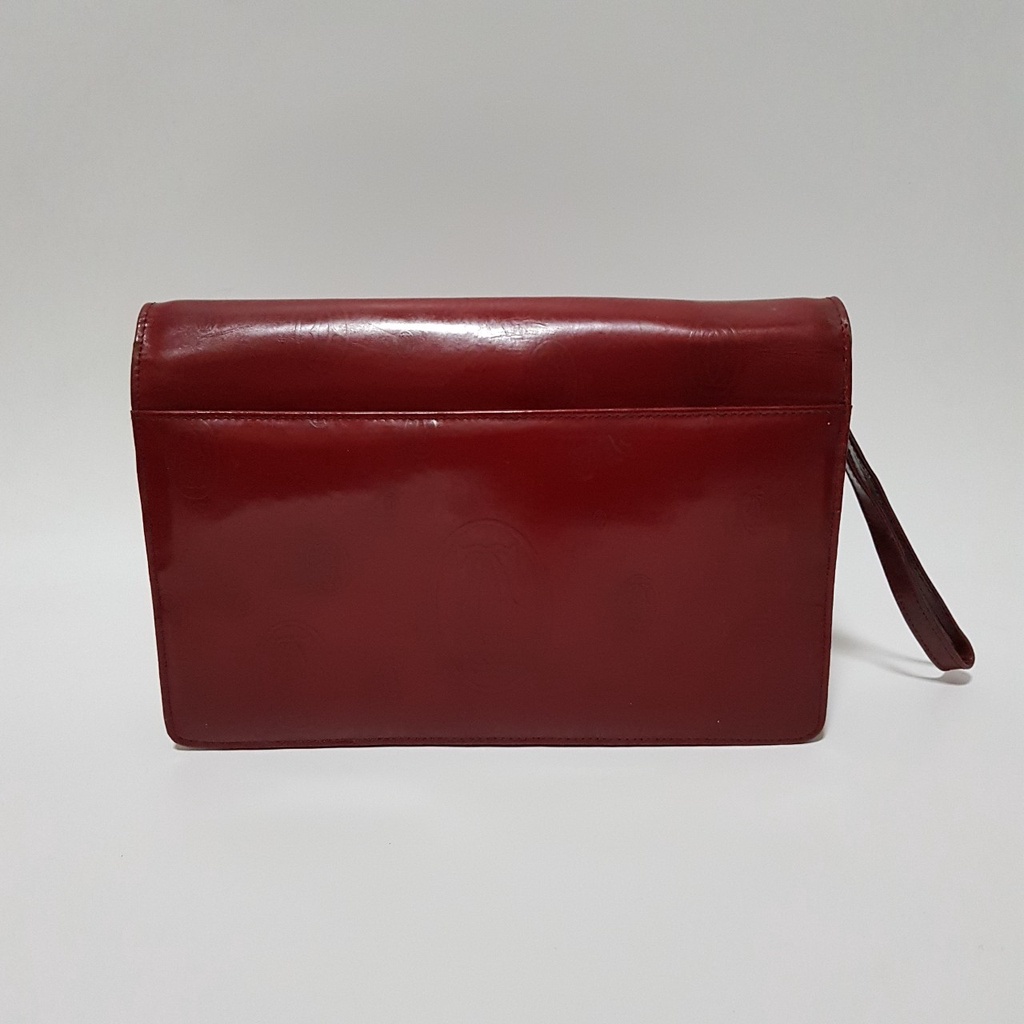 👜กระเป๋า Cartier clutch bag สีแดงลายโลโก้แบรนด์ Cartier ❤️สินค้ามือสอง