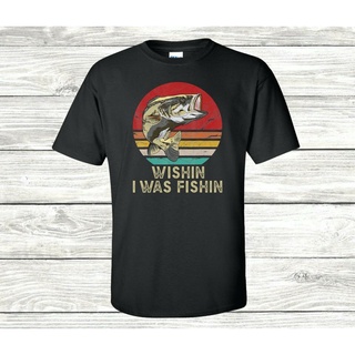 เสื้อยืดราคาถูกสุดๆเสื้อยืด ผ้าฝ้าย 100% พิมพ์ลายโลโก้ตกปลา Wishin I Was Fishin คุณภาพสูงขนาดเต็มS-5XL