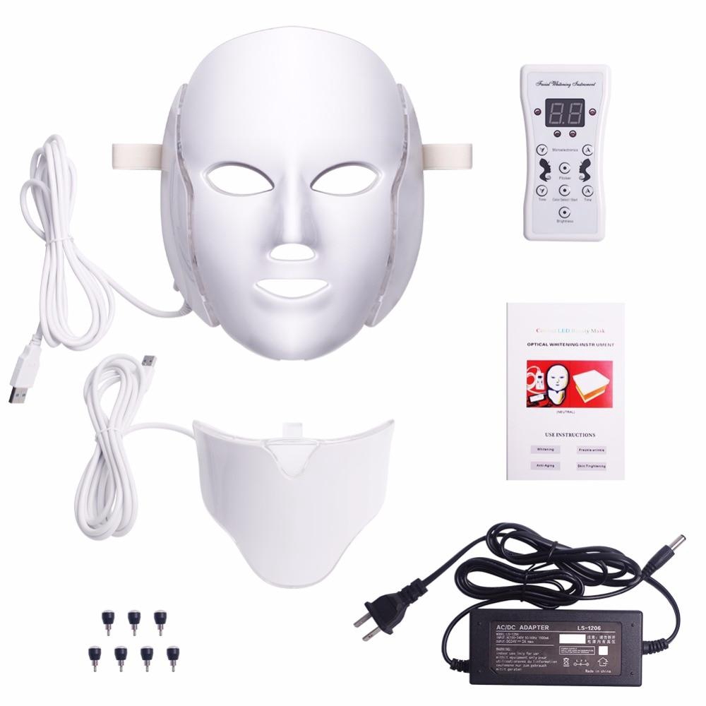 7 สีไฟ LED หน้ากากใบหน้าคอผิว Rejuvenation Face Care Treatment Beauty Anti Acne Therapy Whitening ผิวกระชับ