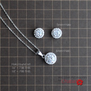 chaba_accessories ต่างหูและสร้อยเพชรCZ เรือนเงินแท้ 925 sterling silver ชุบทองคำขาว