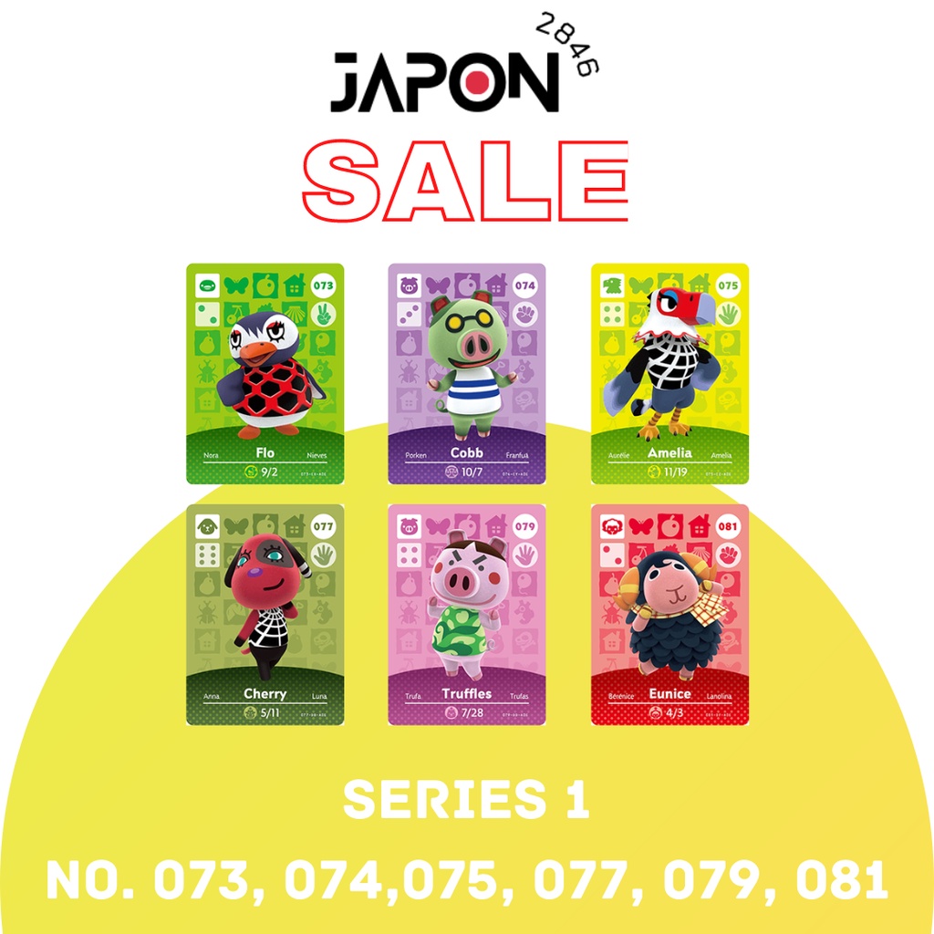 Animal Crossing Amiibo cards Series 1 No.073, 074, 075, 077, 079, 081