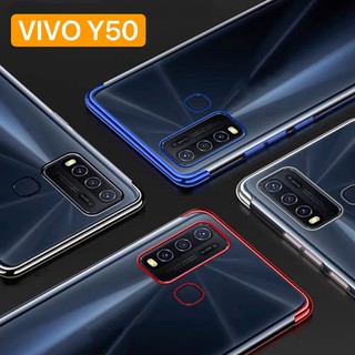 [ พร้อมส่ง ] Case Vivo Y50 เคสวีโว่ เคสนิ่ม TPU เคสใสขอบสี สินค้ามาใหม่ สีดำ สีแดง สีนำเงิน VIVO Y50 เคสสวยและบาง