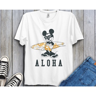 เสื้อผ้าผชเสื้อยืด พิมพ์ลาย Disney Mickey Mouse Aloha Surf สําหรับผู้ชายS-5XL